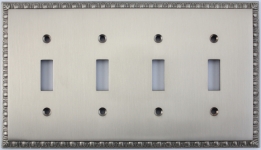 Egg & Dart Satin Nickel Four Gang Toggle Light Switch Plate