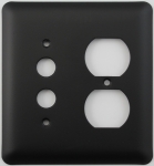 Rounded Black 2 Gang Switch Plate 1 Push Button 1 Duplex