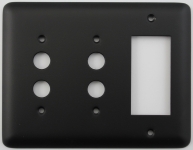 Rounded Black 3 Gang Switch Plate - 2 Push Button 1 GFCI/Rocker