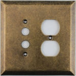 Jumbo Stamped Aged Antique Brass Two Gang Combo Wall Plate - One Push Button One Duplex