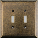 Jumbo Stamped Aged Antique Brass Two Gang Toggle Light Switch Wall Plate