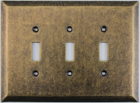 Jumbo Stamped Aged Antique Brass Three Gang Toggle Light Switch Wall Plate