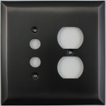 Jumbo Stamped Oil Rubbed Bronze Two Gang Combo Plate - One Push Button One Duplex Outlet