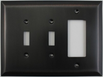 Jumbo Stamped Oil Rubbed Bronze Three Gang Combo Wall Plate - Two Toggles One GFI