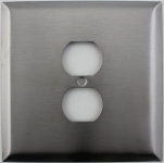 Jumbo Satin Stainless Steel Two Gang One Duplex Outlet Switch Plate