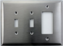 Jumbo Satin Stainless Steel Three Gang Switch Plate Two Toggle One GFI/Rocker