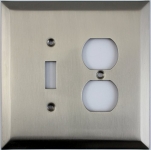 Jumbo Stamped Satin Nickel Two Gang Combo Wall Plate - One Toggle One Duplex