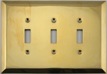 Jumbo Stamped Unlacquered Brass Three Gang Toggle Switch Wall Plate
