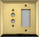 Jumbo Stamped Unlacquered Brass Two Gang Combo Wall Plate - One Push Button One GFI