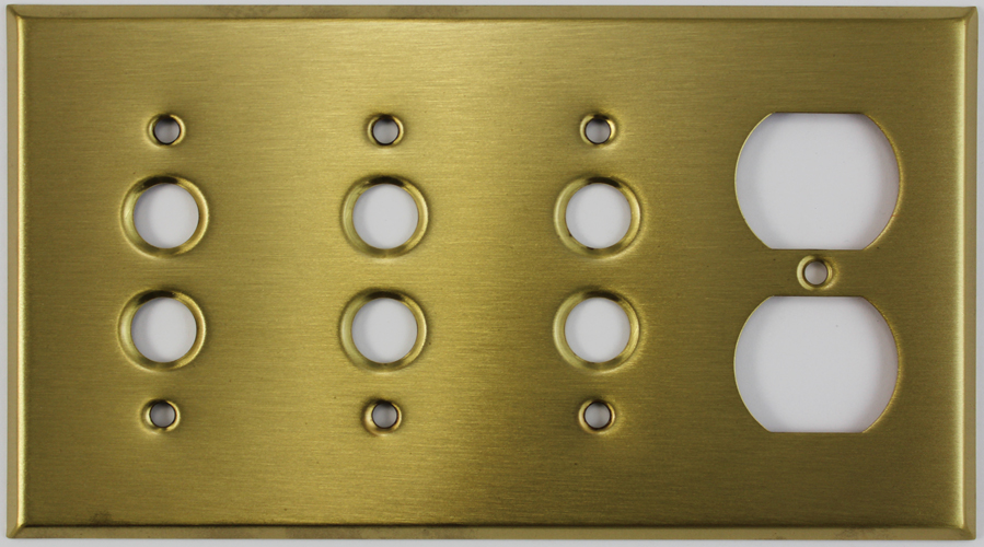 Stamped Satin Brass Four Gang Combo Switch Plate - Three Push Button ...