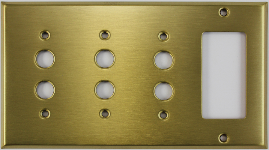 Stamped Satin Brass Four Gang Combo Switch Plate - Three Push Button ...