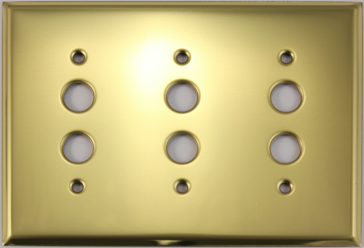 Stamped Polished Brass Three Gang Push Button Light Switch Wall Plate