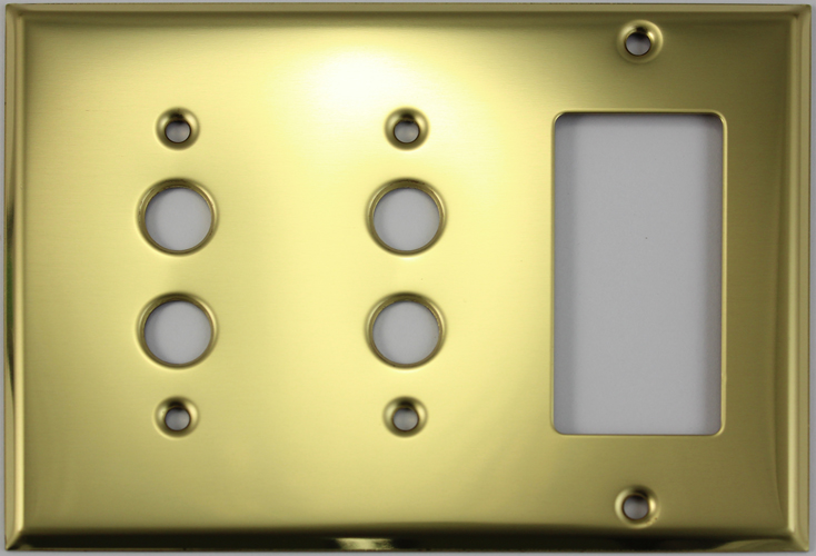 Stamped Polished Brass Three Gang Combo Switch Plate - Two Push Button ...