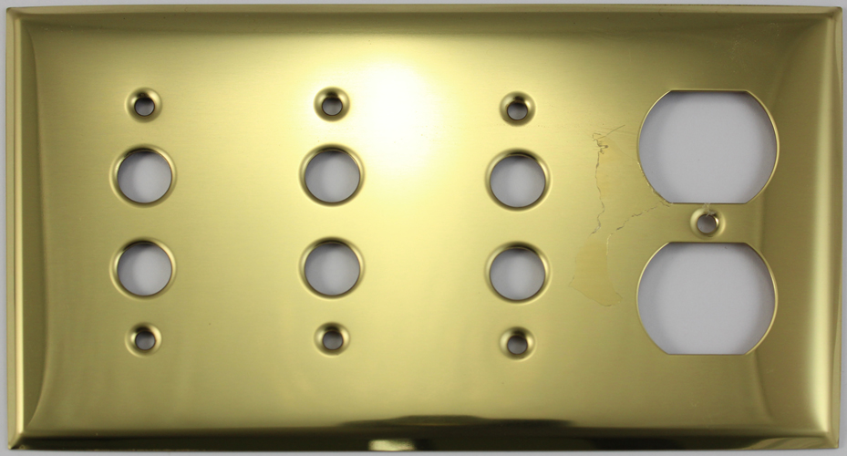 Stamped Polished Brass Four Gang Combo Switch Plate - Two Push Button ...